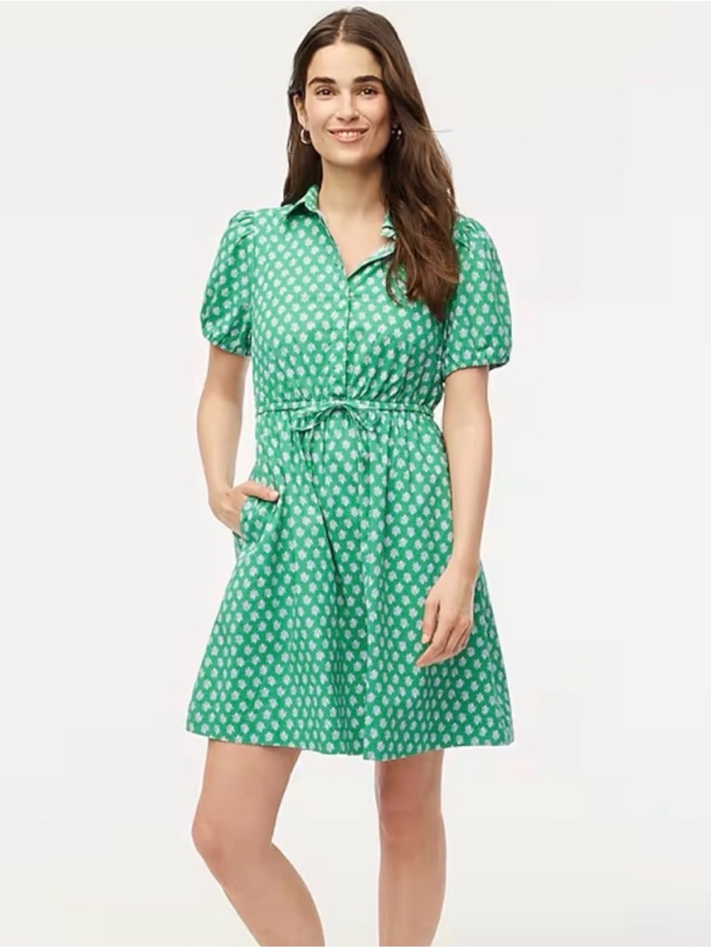 J CREW Collared short sleeve tie
waist mini dress in Vintage Kelly White Size 16